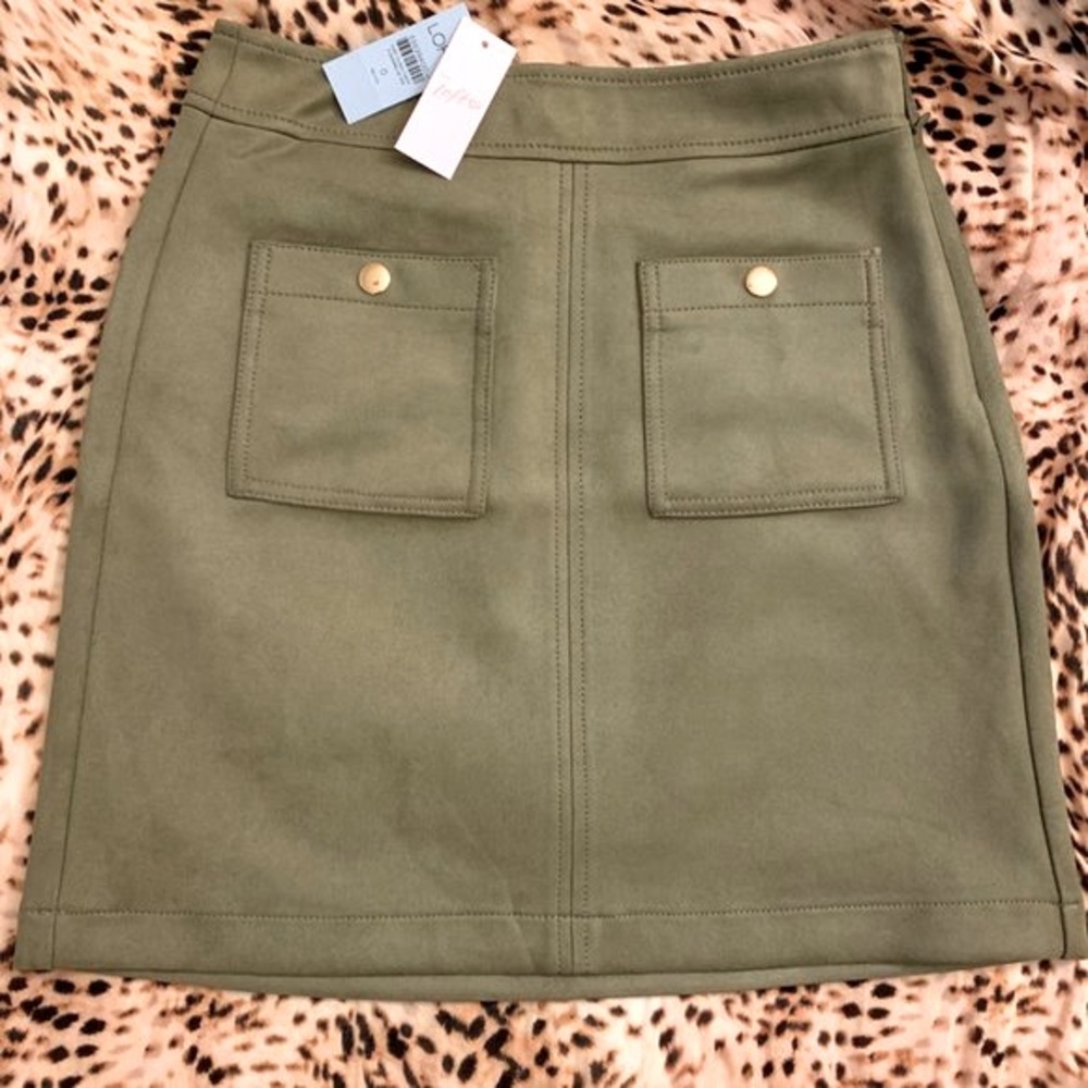 NWT LOFT Faux Suede Sage Green Mini Skirt with Pockets